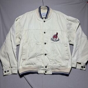 Vintage Clevland Indians Jacket Mens Medium‎ Chief Wahoo Tan Beige MLB Mirage